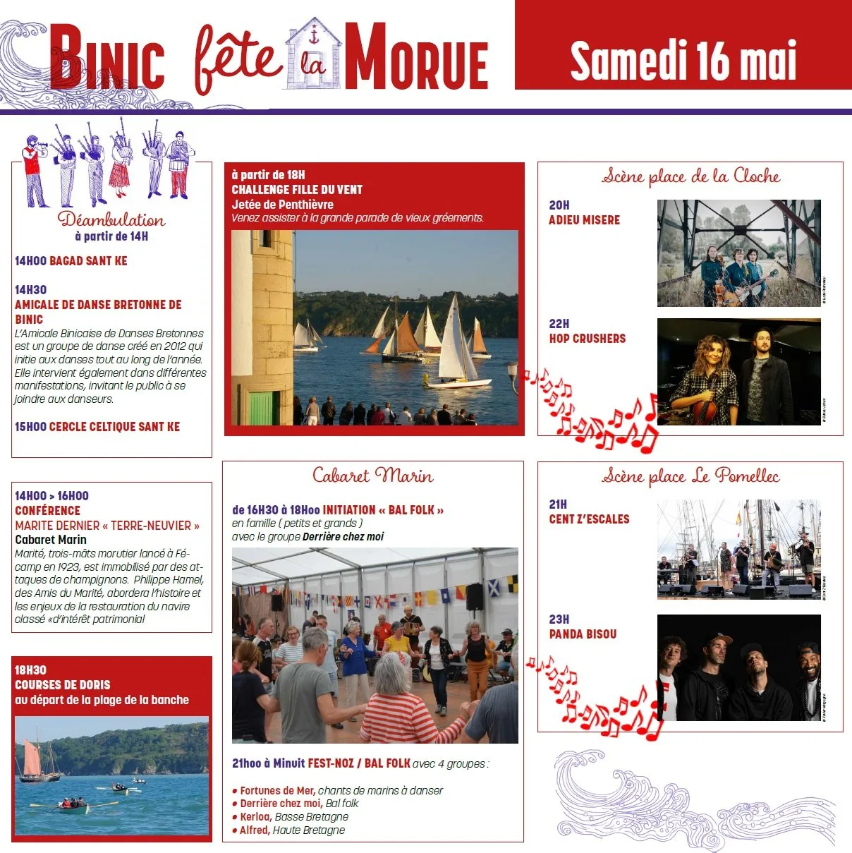 Programme des animations du samedi 16 mai de la Fête de la Morue à Binic