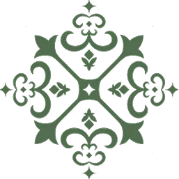 Motif ornemental symétrique vert sur fond noir.
